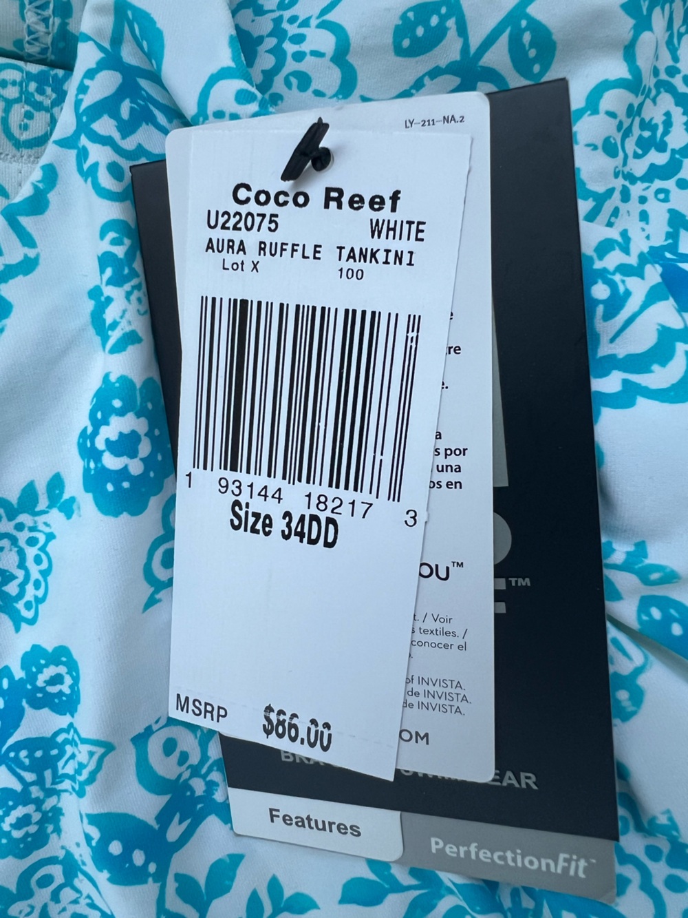 NWT Coco Reef Tankini Ruffle Underwire Swim Top Blue White Floral 34DD Beachwear - Picture 6 of 8